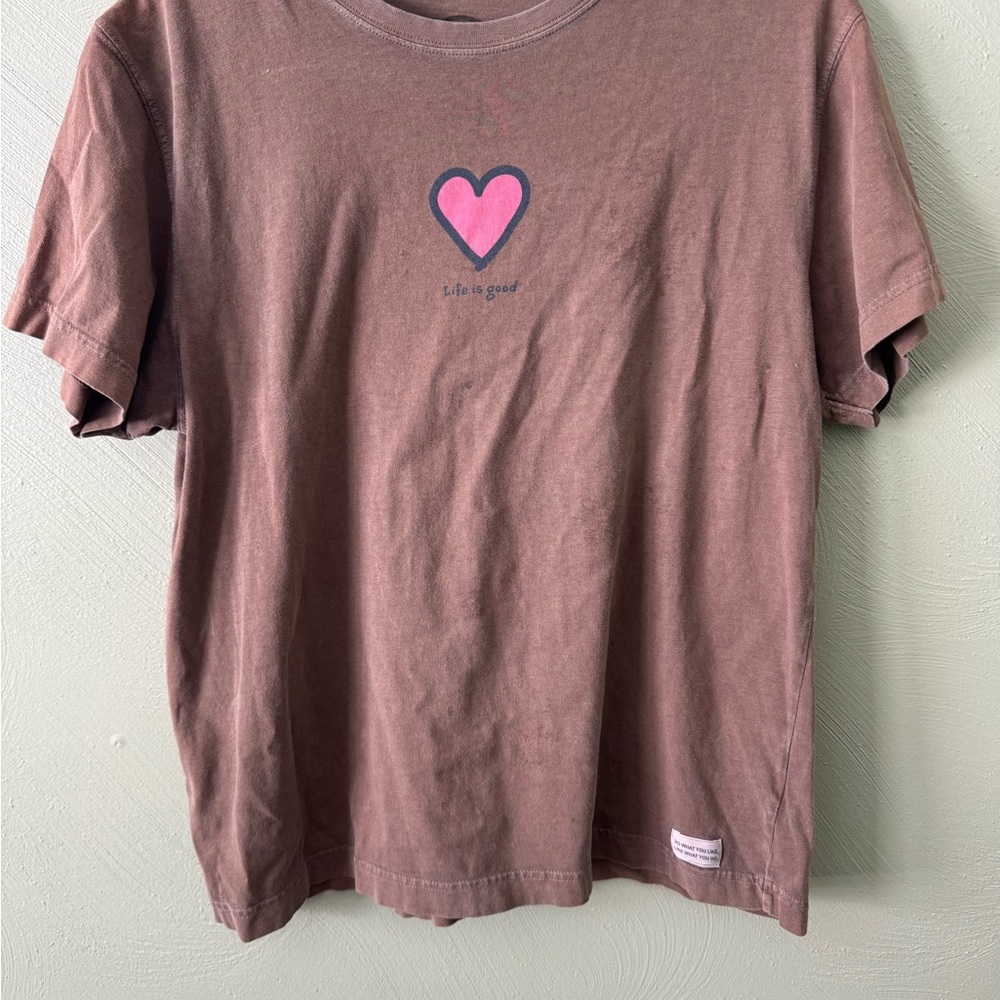 Life Is Good Women's Brown Tee with Pink Heart